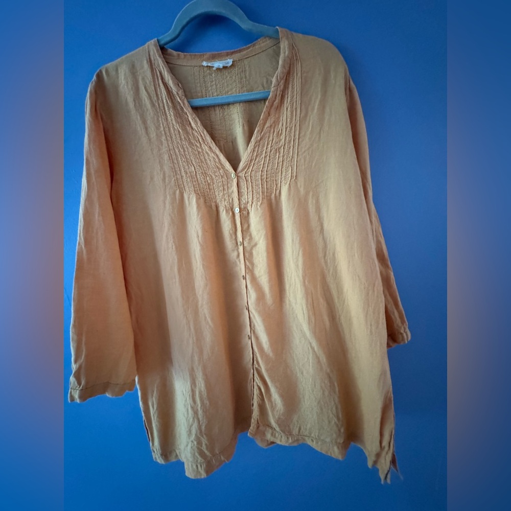 Eileen Fisher 100% Linen Blouse - size L, pale orange/peach/yellow